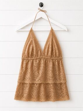 Bebe Lace Halter Top in Beige NEW with tags